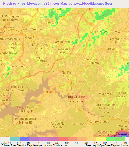 Ribeirao Pires,Brazil Elevation Map