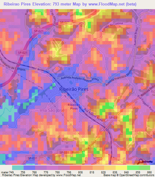 Ribeirao Pires,Brazil Elevation Map