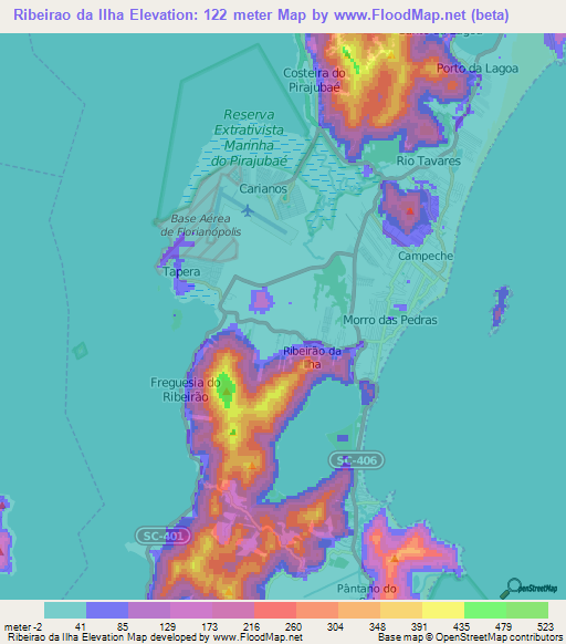 Ribeirao da Ilha,Brazil Elevation Map