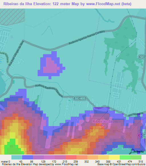 Ribeirao da Ilha,Brazil Elevation Map