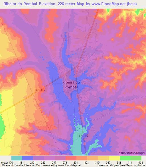 Ribeira do Pombal,Brazil Elevation Map