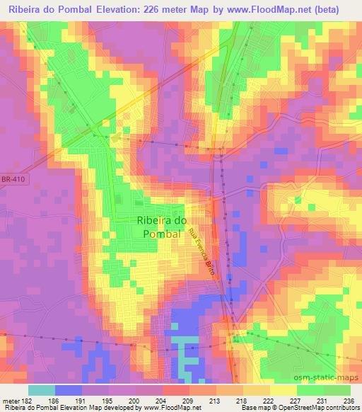 Ribeira do Pombal,Brazil Elevation Map