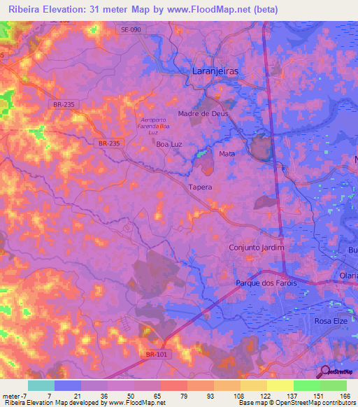 Ribeira,Brazil Elevation Map