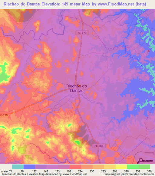 Riachao do Dantas,Brazil Elevation Map