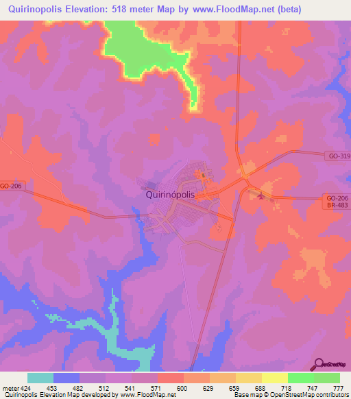 Quirinopolis,Brazil Elevation Map