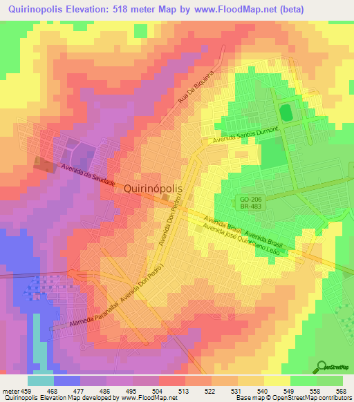 Quirinopolis,Brazil Elevation Map