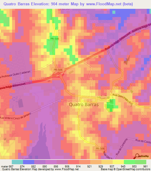 Quatro Barras,Brazil Elevation Map