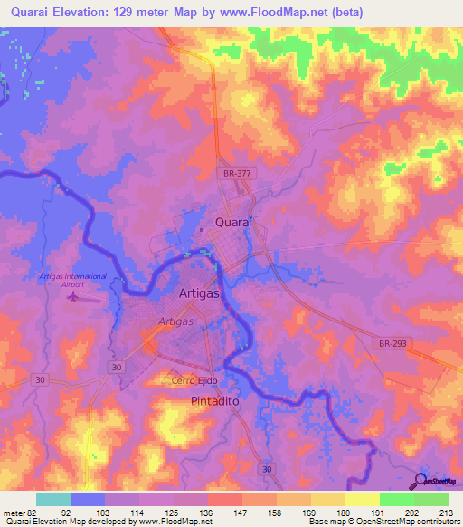 Quarai,Brazil Elevation Map