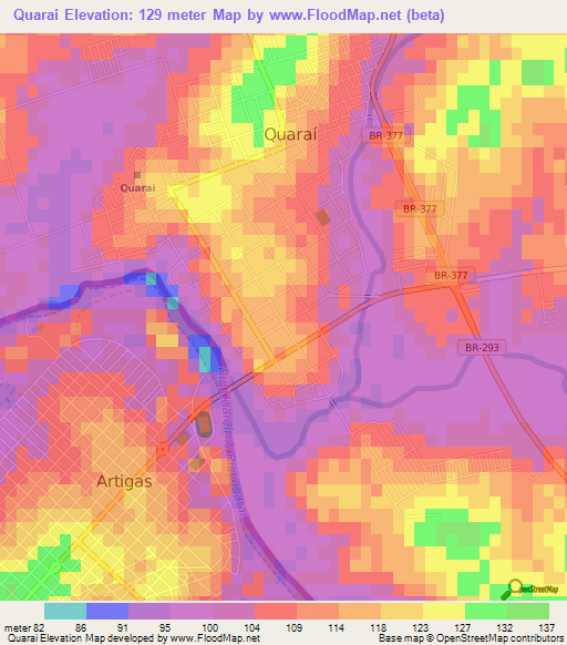 Quarai,Brazil Elevation Map