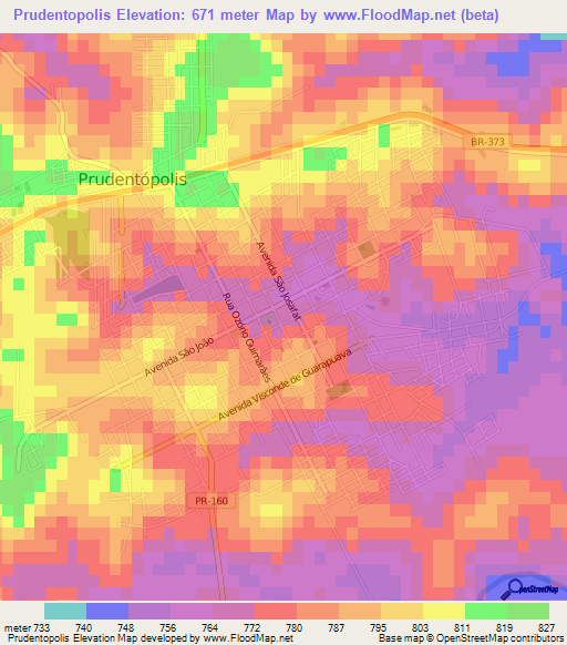 Prudentopolis,Brazil Elevation Map