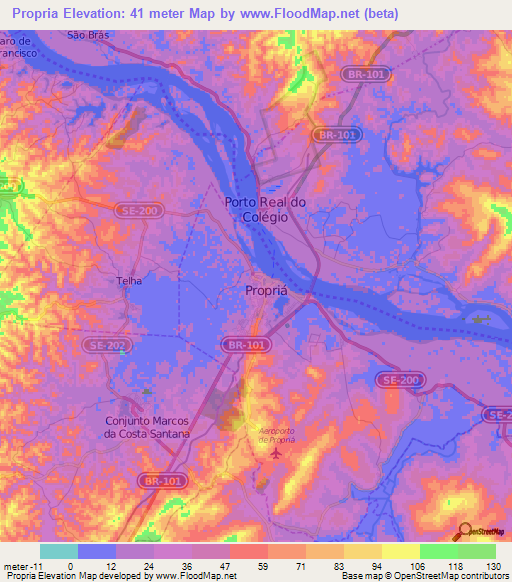 Propria,Brazil Elevation Map