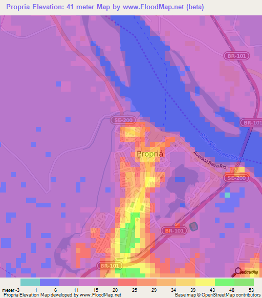 Propria,Brazil Elevation Map