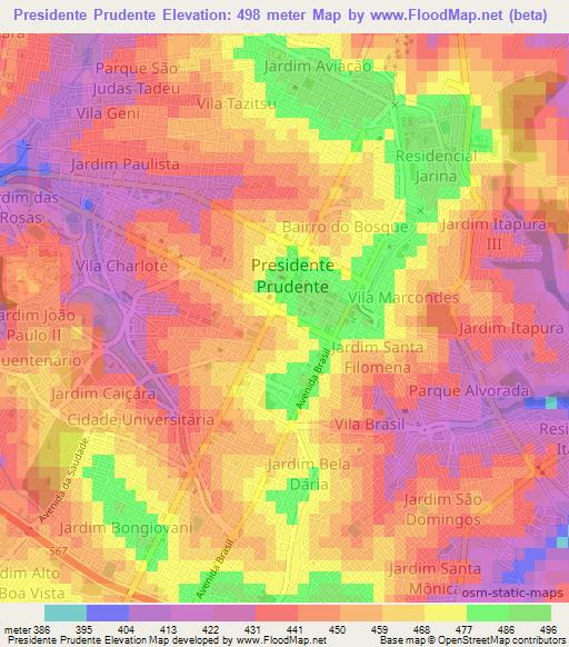 Presidente Prudente,Brazil Elevation Map