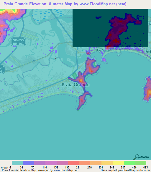 Praia Grande,Brazil Elevation Map