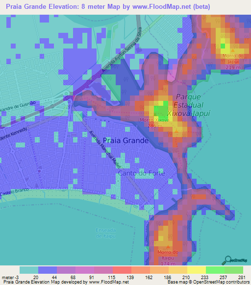 Praia Grande,Brazil Elevation Map