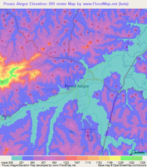 Pouso Alegre,Brazil Elevation Map