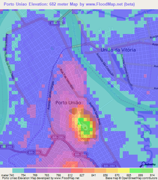 Porto Uniao,Brazil Elevation Map