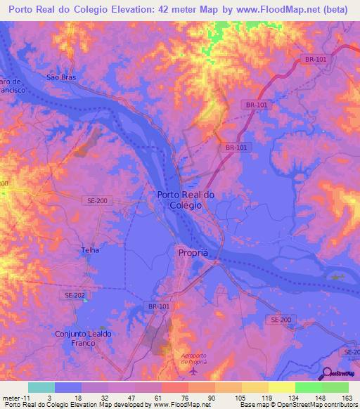 Porto Real do Colegio,Brazil Elevation Map