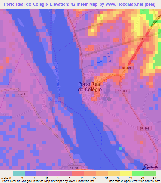 Porto Real do Colegio,Brazil Elevation Map