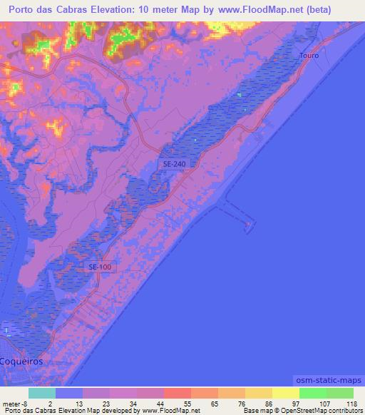 Porto das Cabras,Brazil Elevation Map
