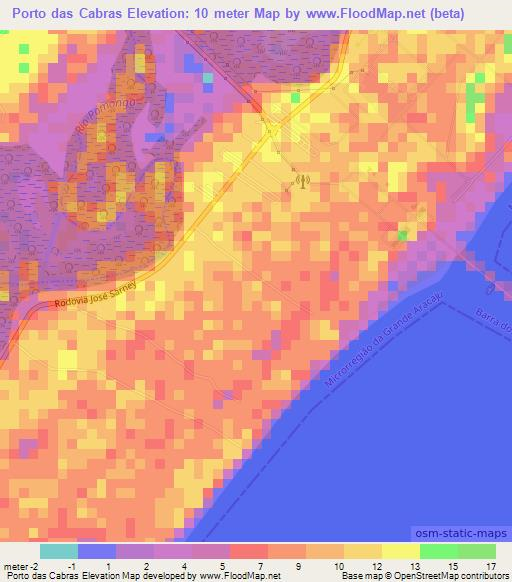 Porto das Cabras,Brazil Elevation Map