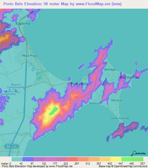 Porto Belo,Brazil Elevation Map