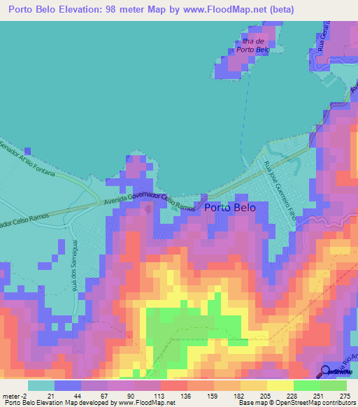 Porto Belo,Brazil Elevation Map