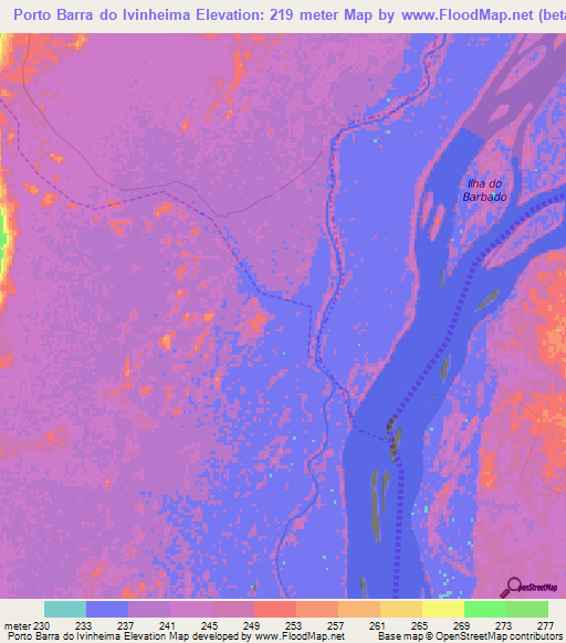 Porto Barra do Ivinheima,Brazil Elevation Map