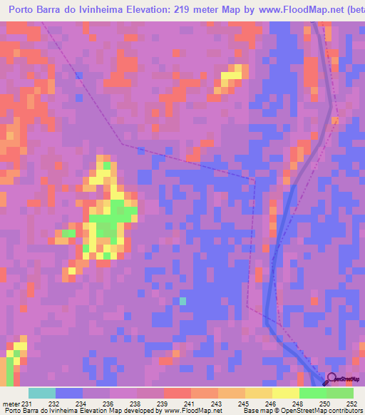 Porto Barra do Ivinheima,Brazil Elevation Map