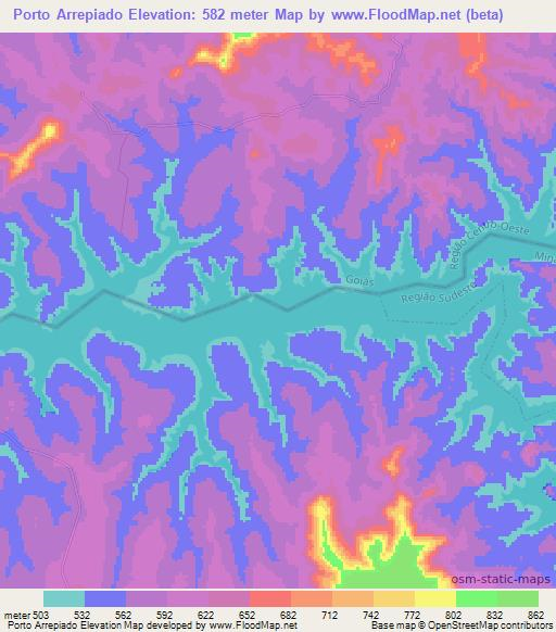 Porto Arrepiado,Brazil Elevation Map