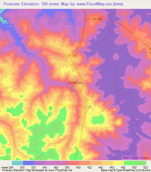 Porecatu,Brazil Elevation Map