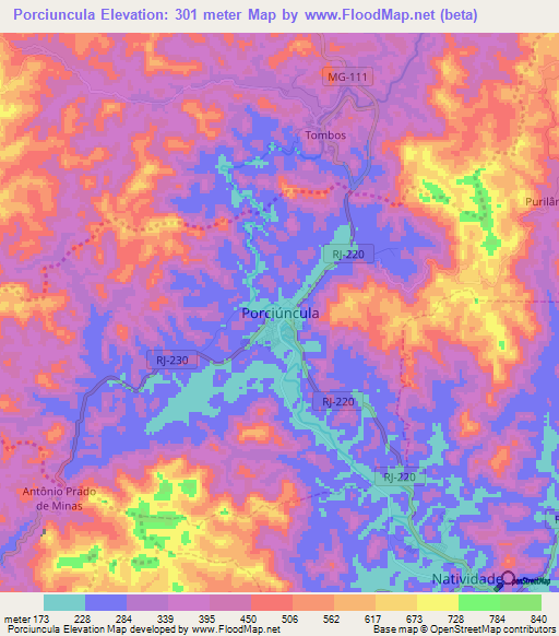 Porciuncula,Brazil Elevation Map