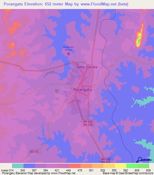 Porangatu,Brazil Elevation Map