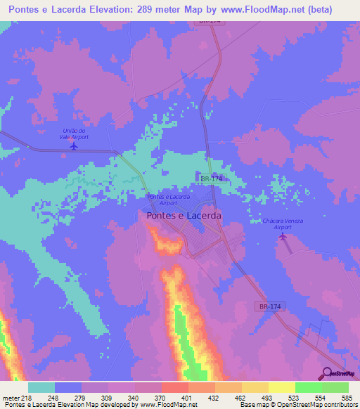 Pontes e Lacerda,Brazil Elevation Map