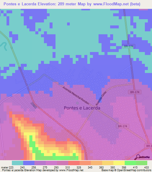 Pontes e Lacerda,Brazil Elevation Map