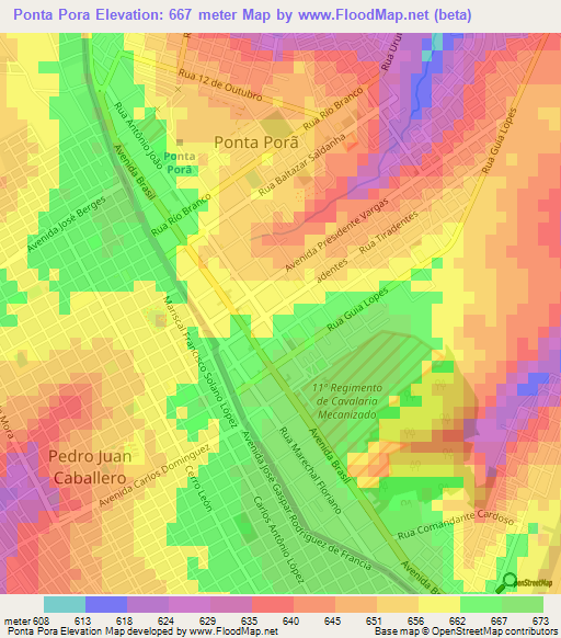 Ponta Pora,Brazil Elevation Map