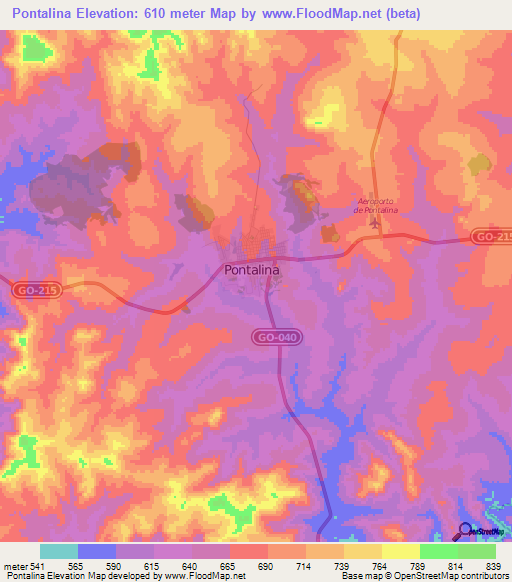 Pontalina,Brazil Elevation Map