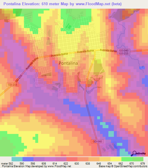 Pontalina,Brazil Elevation Map