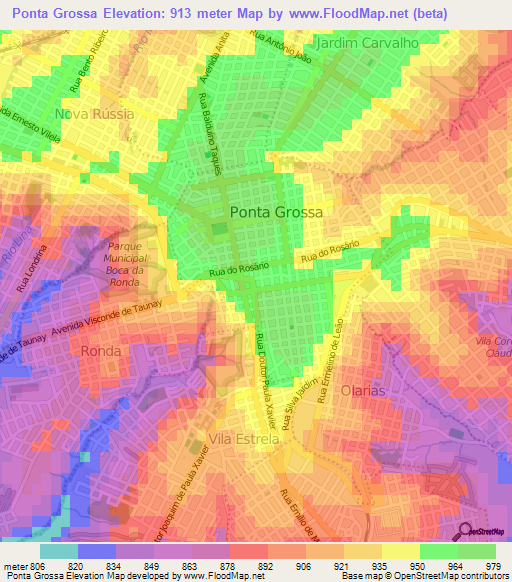 Ponta Grossa,Brazil Elevation Map