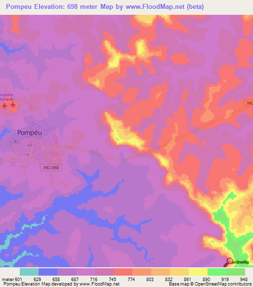 Pompeu,Brazil Elevation Map