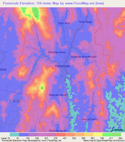 Pomerode,Brazil Elevation Map