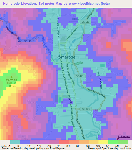 Pomerode,Brazil Elevation Map