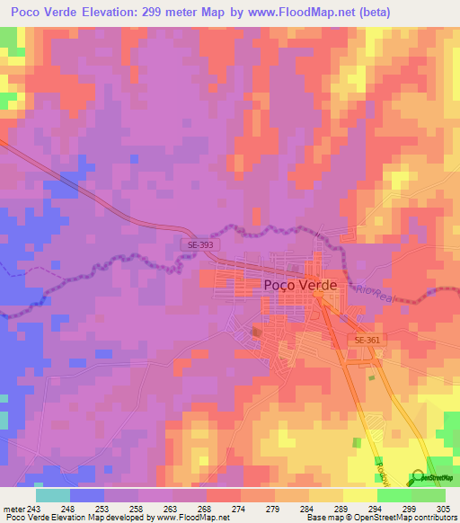 Poco Verde,Brazil Elevation Map