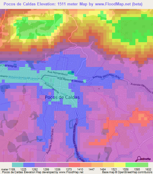 Pocos de Caldas,Brazil Elevation Map