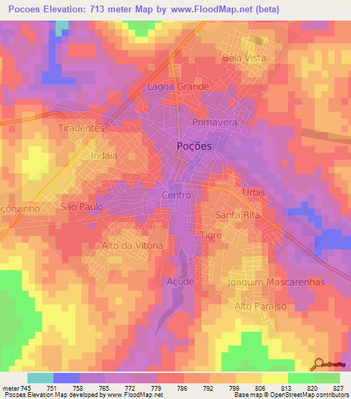 Pocoes,Brazil Elevation Map