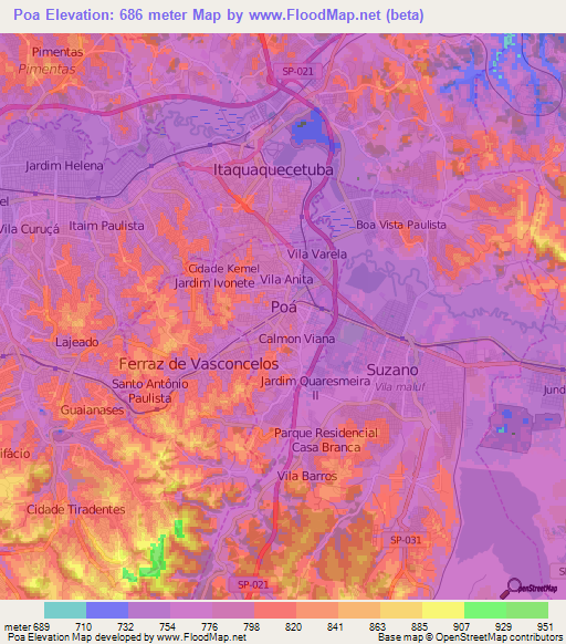 Poa,Brazil Elevation Map