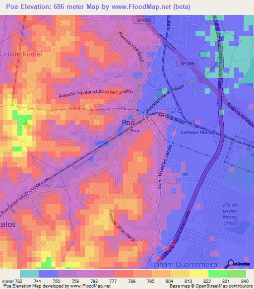 Poa,Brazil Elevation Map