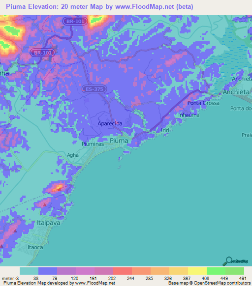 Piuma,Brazil Elevation Map