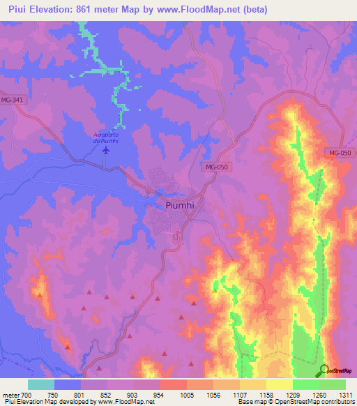 Piui,Brazil Elevation Map