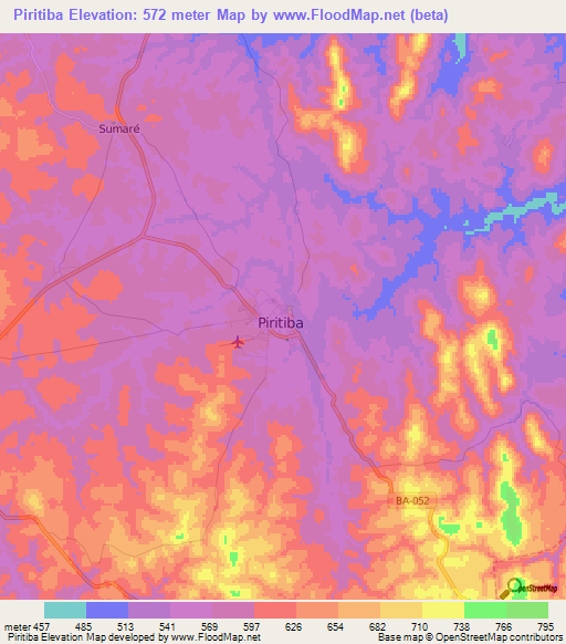 Piritiba,Brazil Elevation Map